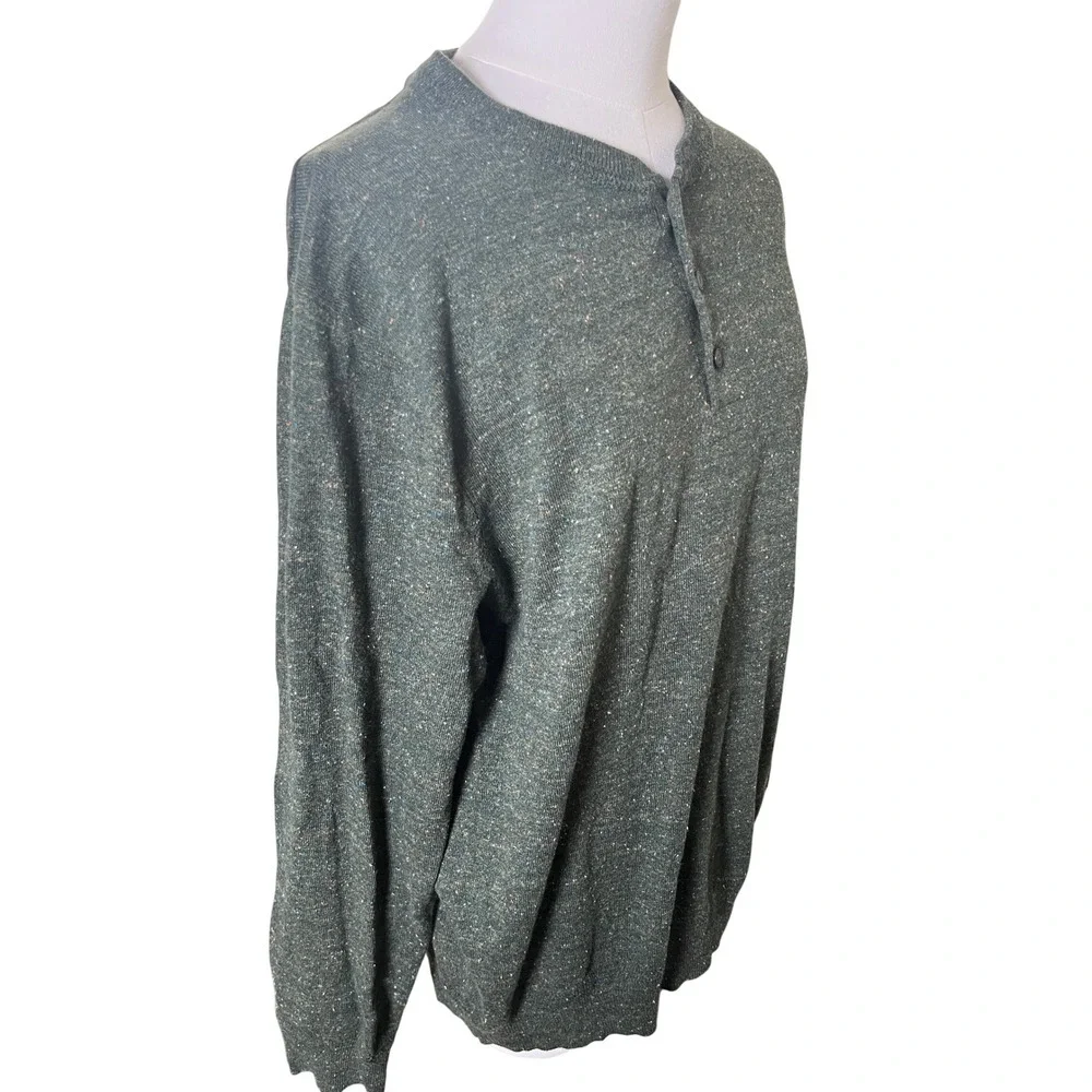 Heritage Green‎ Flecked Henley Knit Sweater Cotton Silk J.Crew Mens Medium